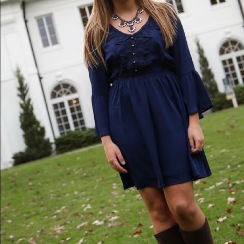 Navy Bell Sleeve Dress